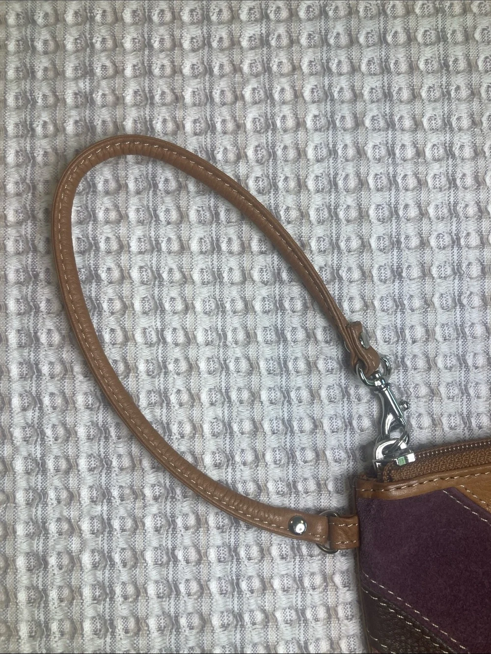 Fossil Multi-Color Leather Patchwork Wristlet - Plum, Teal, Magenta, Brown, Tan
